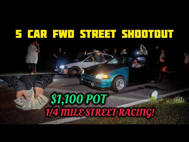 $1,100 FWD STREET RACING SHOOTOUT | NITROUS V6 MIRAGE, ALL MOTOR K24 EG, TURBO LS-V EK + MORE | 4K