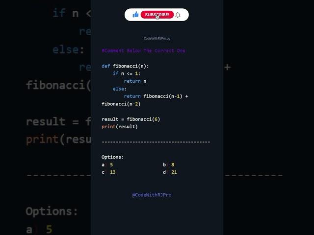 Python Coding Challenge: Fibonacci Sequence | CodeWithRJPro #codingchallenges #coding