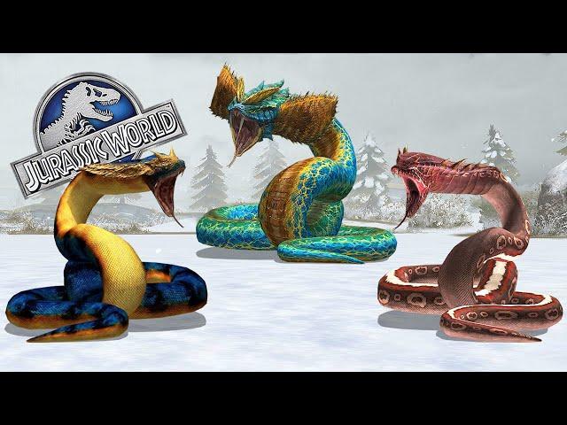 TITANOBOA VS GIGANOTOPHIS VS DILOPHOBOA - Giant Snakes Fight Together | Jurassic World The Game