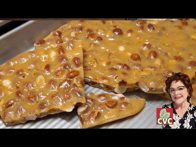 Christmas candy, peanut brittle homemade and an art Skillet