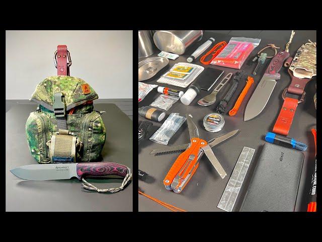 Canteen survival kit with a big knife