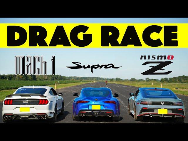 2024 Nissan Nismo Z Races Toyota GR Supra and Ford Mustang Mach 1.  Drag and Roll Race.