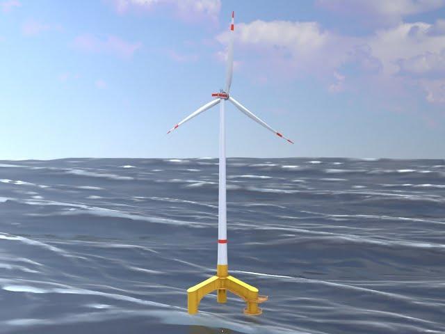 Windkraftanlage mit Tripile Offshore Fundament E1 H-160 Rotor-Durchmesser 138 m mit Animation