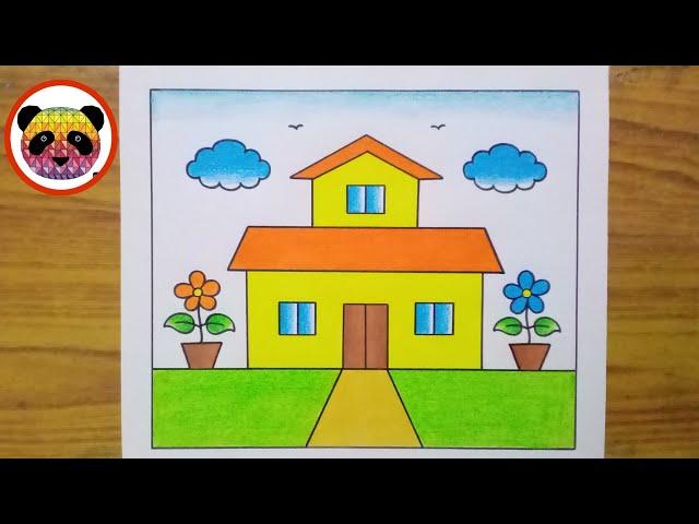 House Drawing / How to Draw a Simple House Easy Step By Step / House Scenery Drawing / House