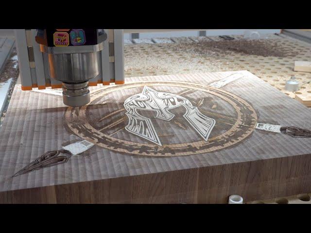 Spartan cutting board. Eleftheria i Thanatos. CNC inlay cutting board. BroinwooD