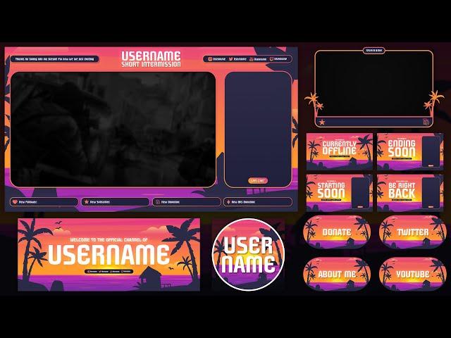 Tropical Sunset Stream Overlay Template | PSD Download