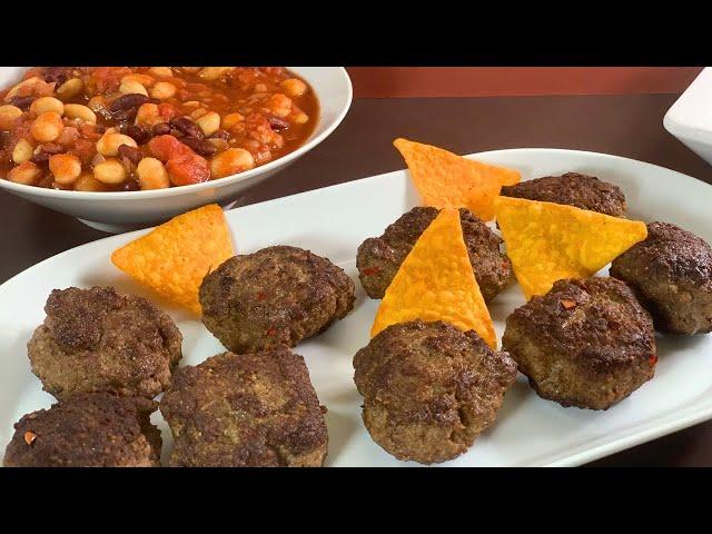 Fiery and juicy! Tex-Mex-style ground steaks with beans. #391
