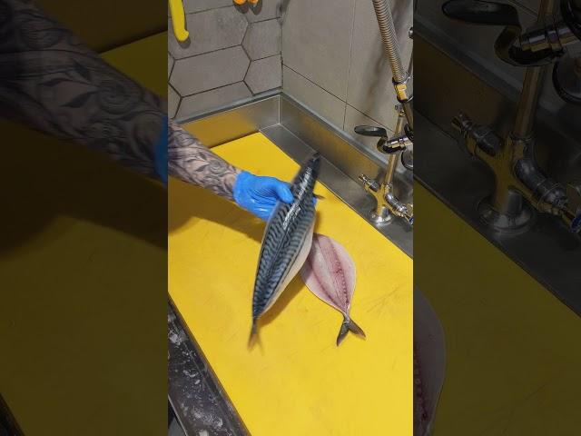 Butterfly filleting a fresh Mackerel fish. #fish #fishmonger #fishcounter