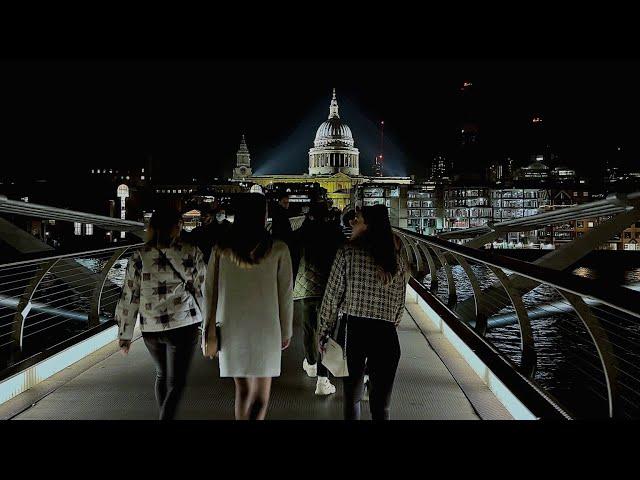 (4K HDR) London Night Walk - Millennium Bridge - St Paul's Cathedral