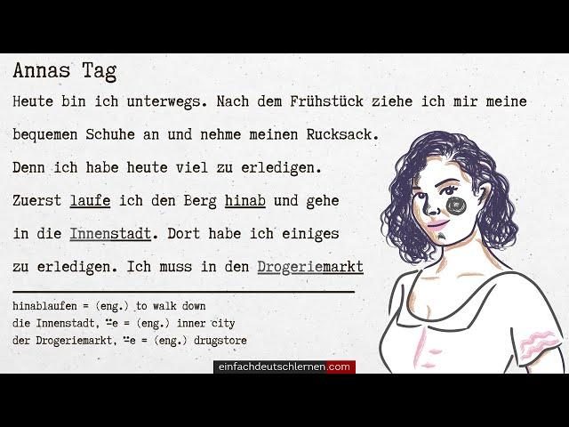 #474 Geschichte zum Lesen & Hören | Thema: Annas Tag  | Niveau: A2-B1 #DldH #einfachdeutschlernencom