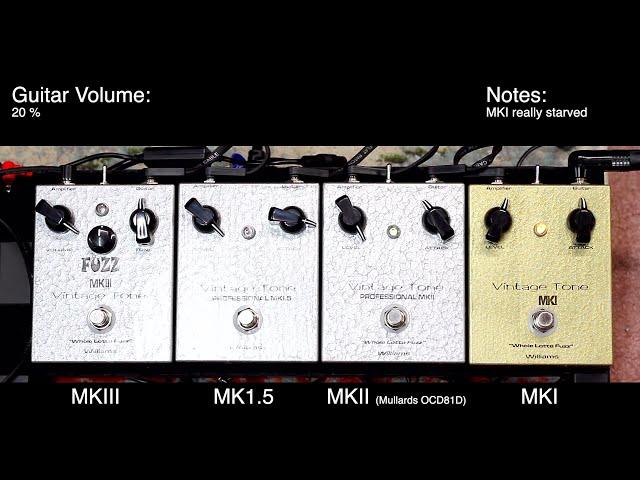 Williams Audio UK - All Tonebenders Compared - Vintage Tone MKI, MKII OC81D Mullards, MK1.5, MKIII