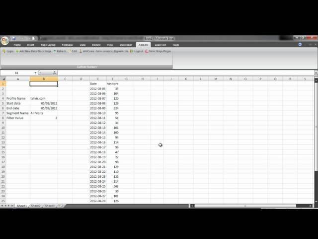 Dynamic data block using Excel Cell reference in Tatvic Excel Add-in
