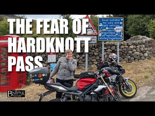 Hardknott Pass, overcoming her fear: Steepest road in England. Carol's first ever attempt.