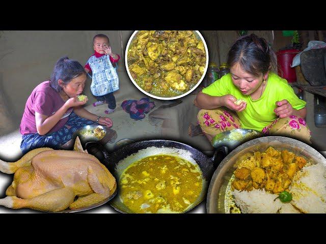 Broiler Chicken Gravy Recipe & Rice Cooking and Eating in Village ब्रोइलर को मासु सँग भात मिठो खाइयो