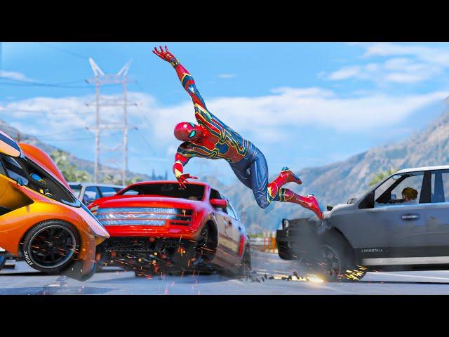 GTA 5 IRON SPIDERMAN vs Super Cars - Spiderman Car Crash Compilation (Euphoria Physics Showcase) 24