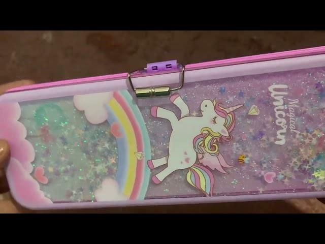 My new unicorn pencil box | glitter water pencil box | cute stationery #schoolsupplies #unicorn