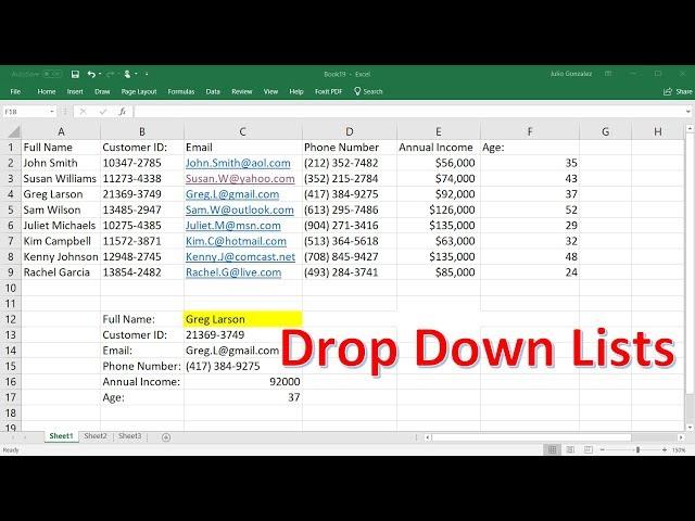 Data Validation and Drop Down Lists With Vlookup Function | Excel Tutorial