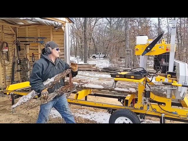 Using the New Power Feed for the First Time on the Frontier OS27 Sawmill.