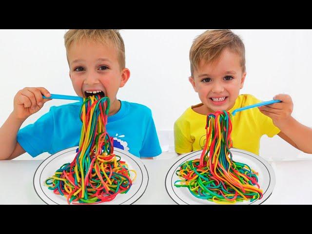 Vlad and Mom want the same colored noodles