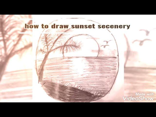 how to draw sunset secenery | secenery drawing | sketch | zainab art,s world