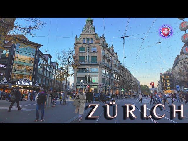 ZURICH SWITZERLAND  Evening Stroll in City Center / Bahnhofstrasse from GUCCI to Jelmoli, GLOBUS 4K