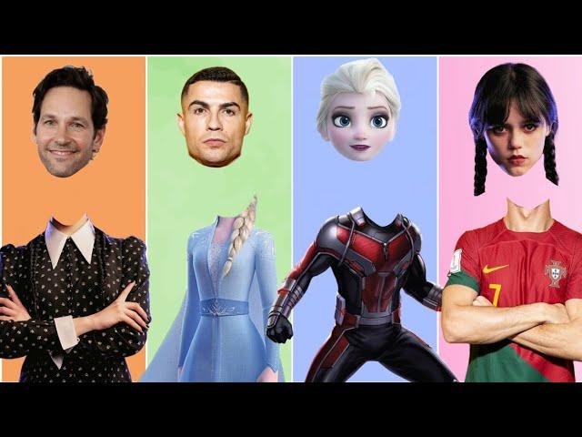 Help Wednesday Addams, Frozen Elsa, Ronaldo CR7, Ant man Chose Head