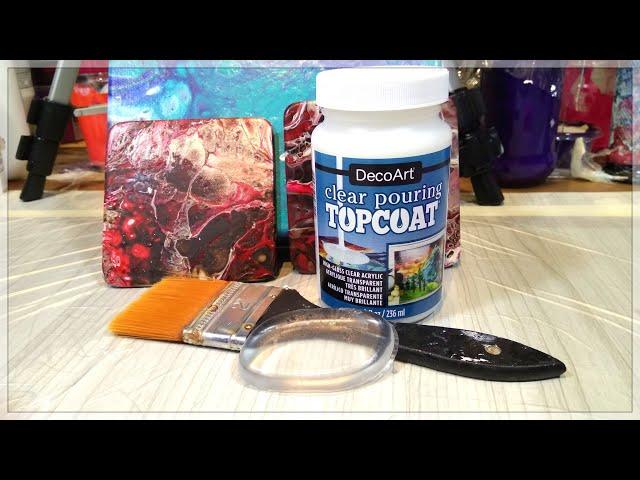 Acrylic pouring: DecoArt Pouring Top Coat part 1: 3 ways of application. Pour on, sponch & brush.