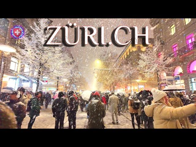 ZURICH SWITZERLAND  Snowfall & Christmas Markets ️ Lucy Lights Bahnhofstrasse Walking tour 4K