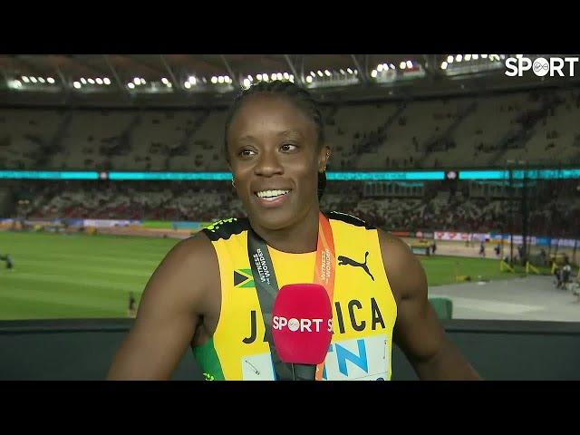 Danielle Williams after winning Gold in the World 100m Hurdles Final!