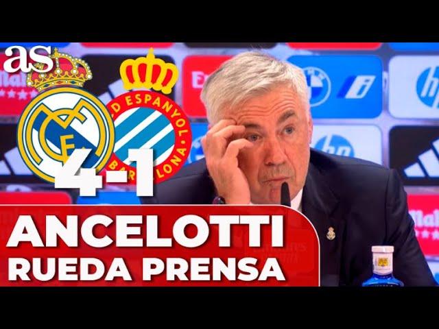 ANCELOTTI, RUEDA PRENSA completa REAL MADRID 4 - ESPANYOL 1 hoy: Mbappé, Vincius, Rodrygo...