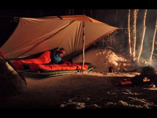 Winter Camping in the Wilderness - A Tarp, Sleeping Bags and Sleeping Matts for Shelter.