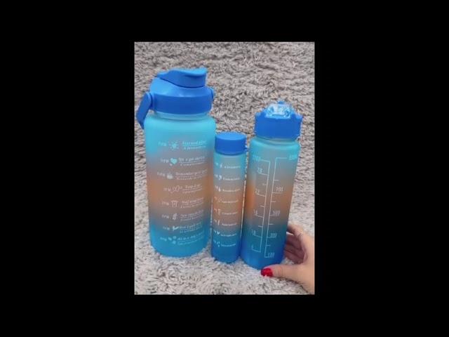 Lindo Kit 3 Garrafa de Água Squeeze Motivacional Com Adesivos 300ml+900ml+2000ml