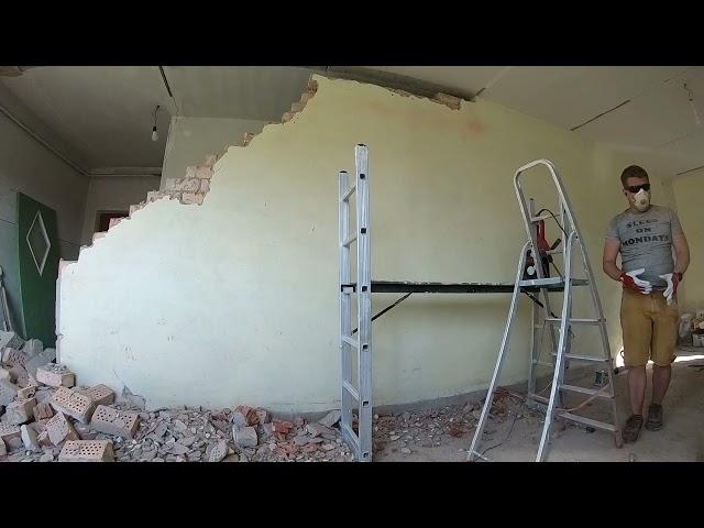 Non-load bearing brick wall disassemble time-lapse