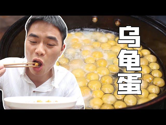 Xiao Er uses tortoise eggs to make omelets. The yolk tastes like meat!