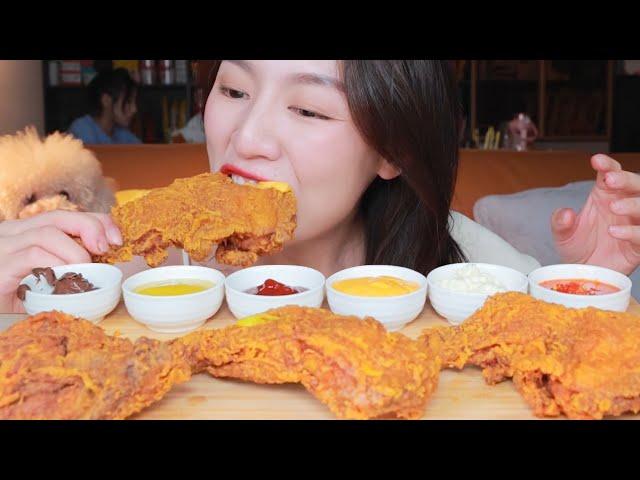 [ENG SUB]Immersive Fried Chicken, Wxtra-Large Drumsticks with Six Kinds of Dipping Sauces, So Cool~