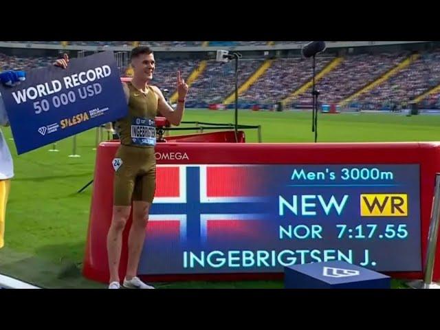 Men's 3000m New WORLD RECORD JAKOB INGEBRIGTSEN 2024