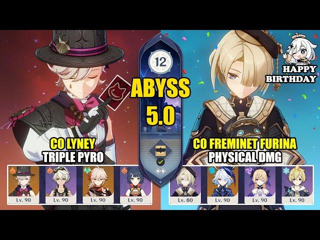 C0 Lyney Triple Pyro & C0 Freminet Physical Dmg | Spiral Abyss 5.0 | Genshin Impact 【原神】