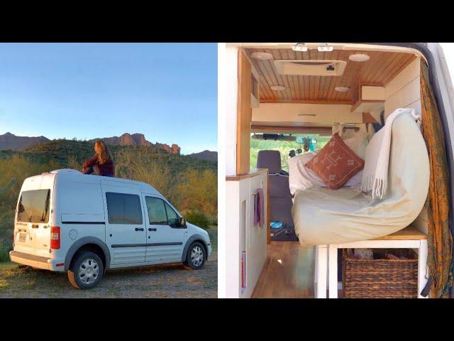 TINY VAN TOUR | Ford Transit Connect Conversion | 3 week Easy Build