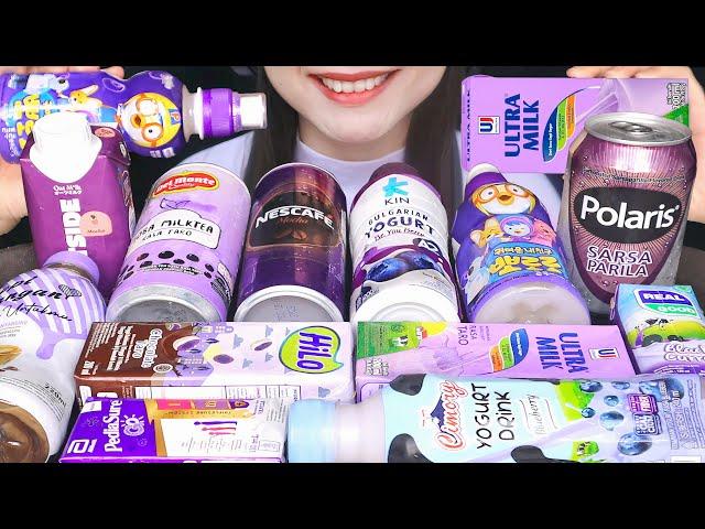 ASMR PURPLE DRINKS  ULTRAMILK TARO, PORORO BLUEBERRY, OATSIDE, KIN YOGURT, CIMORY, POLARIS, HILO