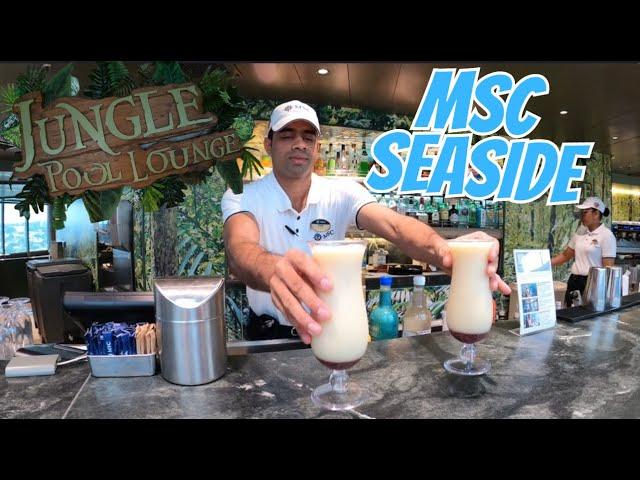Jungle Pool Lounge MSC Seaside Bar Review and Lava Flow Trial 21 Min Age to Drink