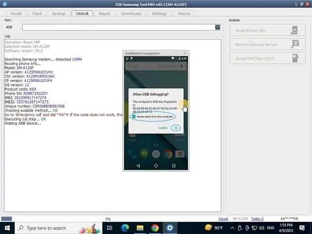 Samsung A125f_A12 Android 12 Frp Bypass Z3x Box One Click 2023