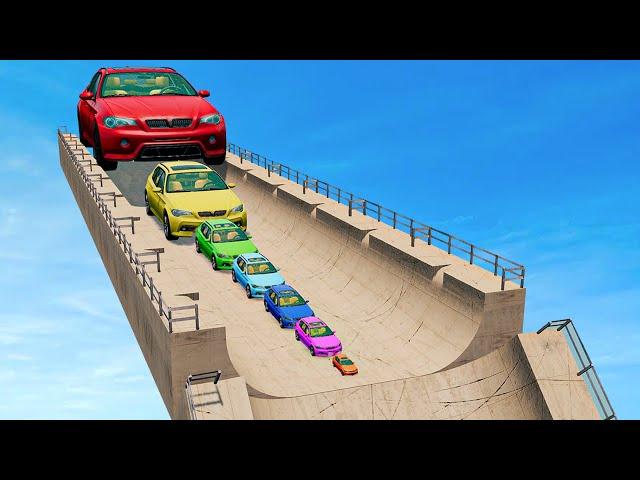 Small to Giant Cars vs Giant Ramp - BeamNG.Drive