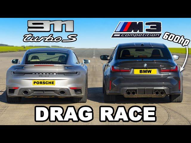 Porsche 911 Turbo S v 600hp BMW M3 xDrive: DRAG RACE