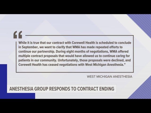 Anesthesia group says Corewell Health declined contract proposals, leading to terminated contract