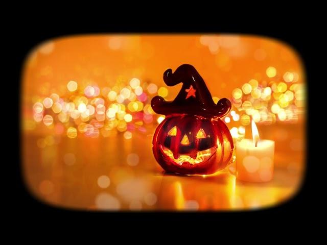 Cute Halloween Ambience & Music  — Flickering Candle & Twinkling Lights 