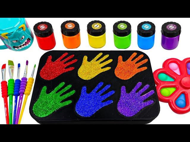 Satisfying Video | How to Make Glitter Hand Lollipop by Mixing SLIME & Rainbow Beads Cutting ASMR