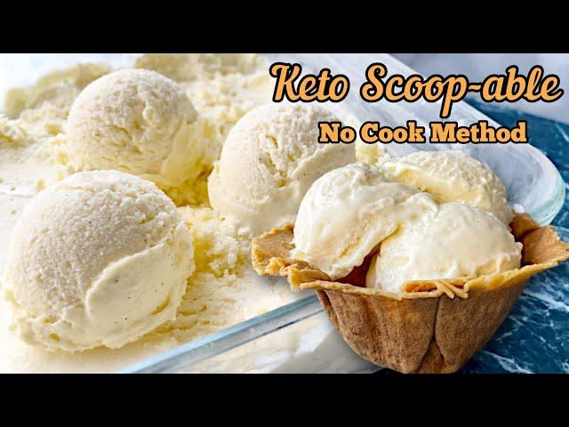 Creamy, Scoopable Keto Vanilla Ice Cream Made With & Without An Ice Cream Machine | No Cook Recipe