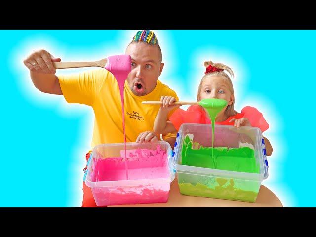 Alice and Eva want to play Slime and eat harmful sweets for daddy