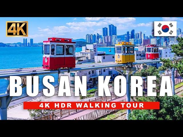  Busan, Korea Walking Tour - Haeundae Beach & Blueline Seaside Train Park | 4K HDR 60fps