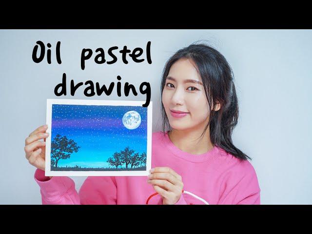 오일파스텔 밤 하늘 보름달 / Oil Pastel Drawing Night Full Moon